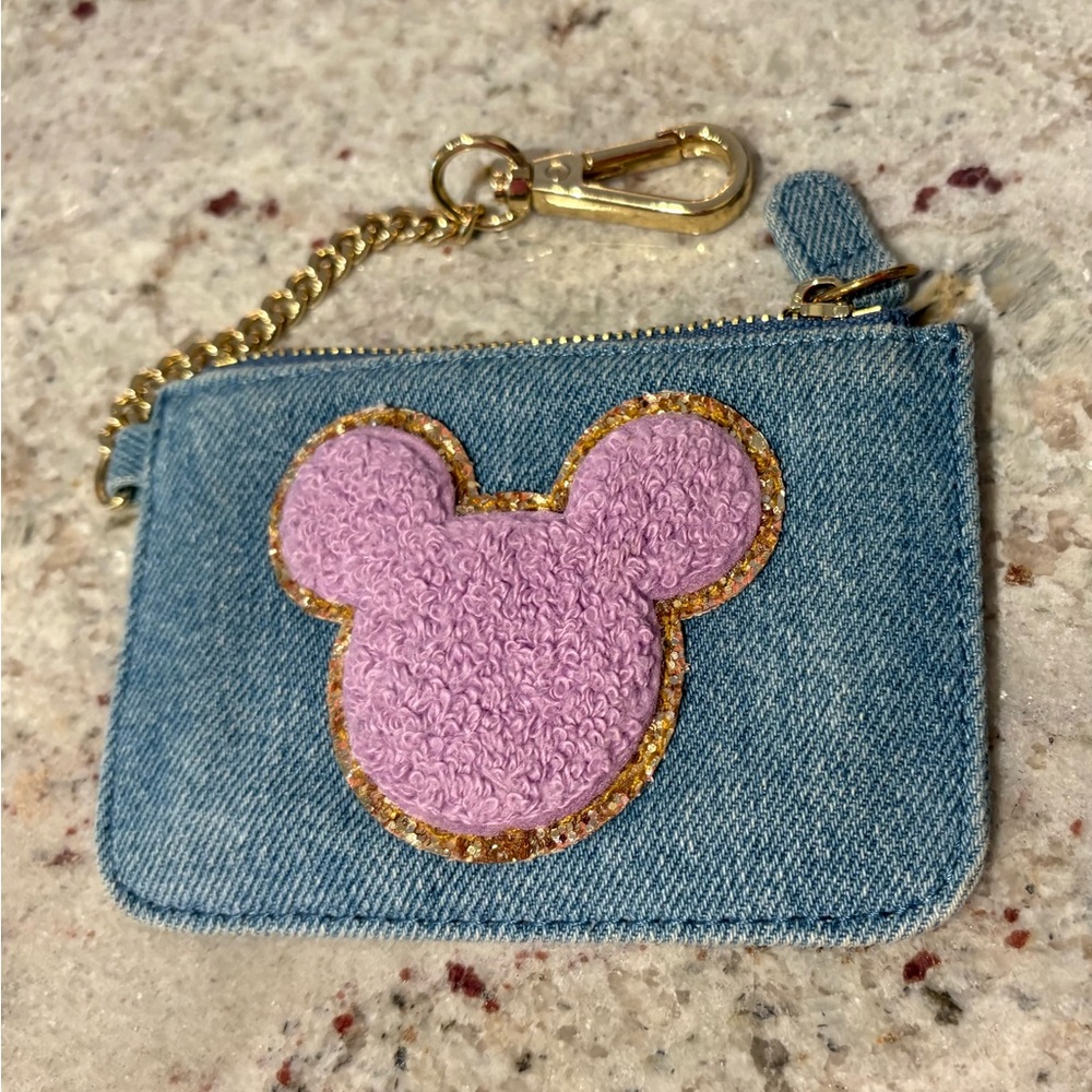 Stoney Clover Lane Denim Keychain wallet with Purple Mickey Patch